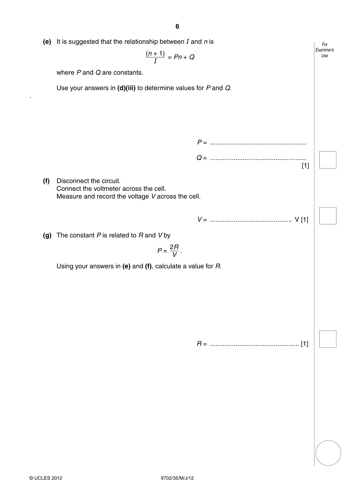 Cambridge A Level Physics 9702 2012 May/June Paper 3 · Variant 5 question paper, page 6 of 12