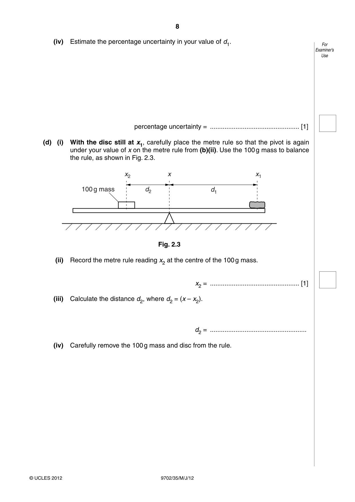 Cambridge A Level Physics 9702 2012 May/June Paper 3 · Variant 5 question paper, page 8 of 12