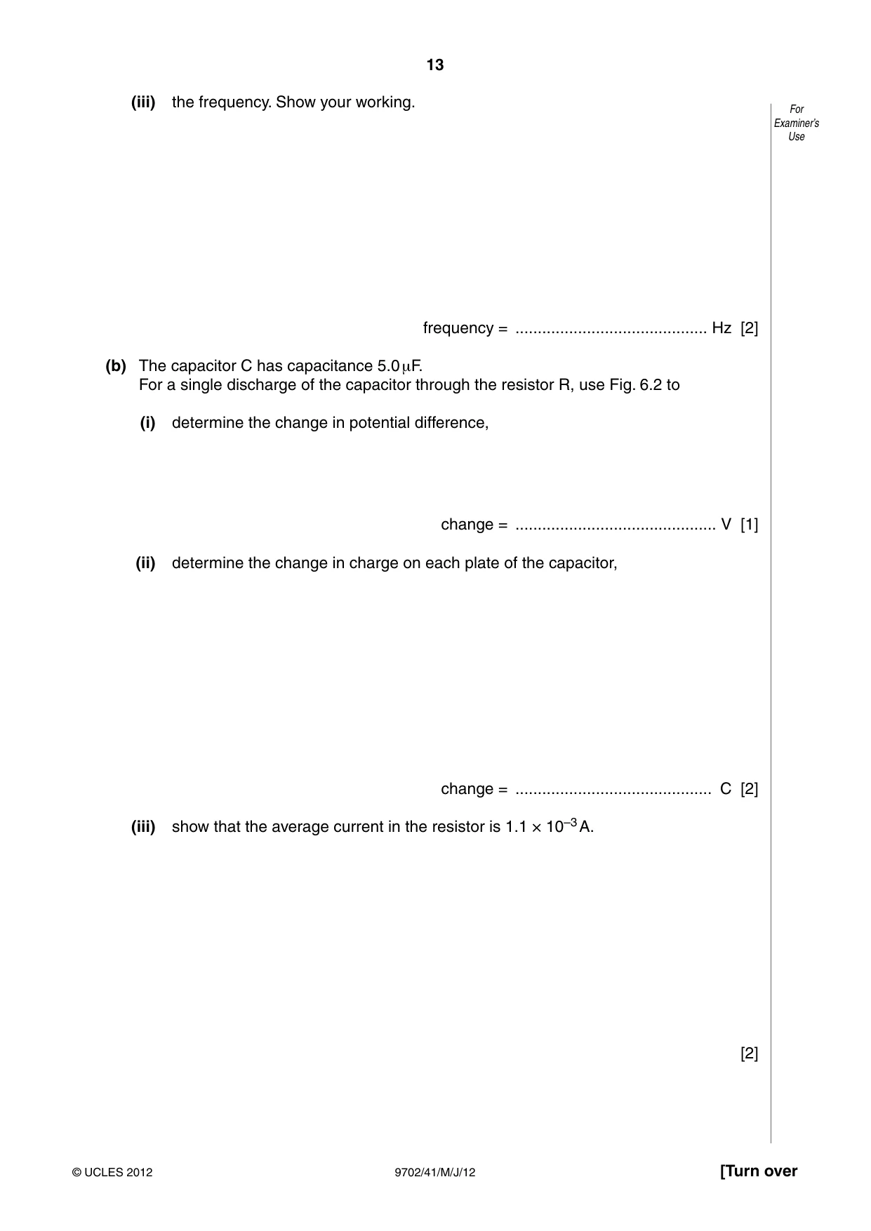 Cambridge A Level Physics 9702 2012 May/June Paper 4 · Variant 1 question paper, page 13 of 24