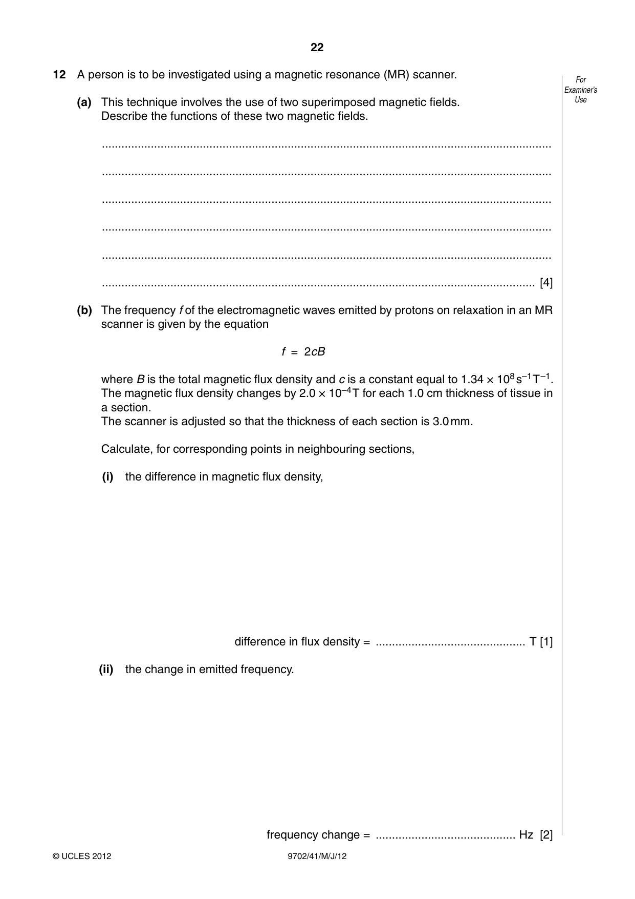 Cambridge A Level Physics 9702 2012 May/June Paper 4 · Variant 1 question paper, page 22 of 24
