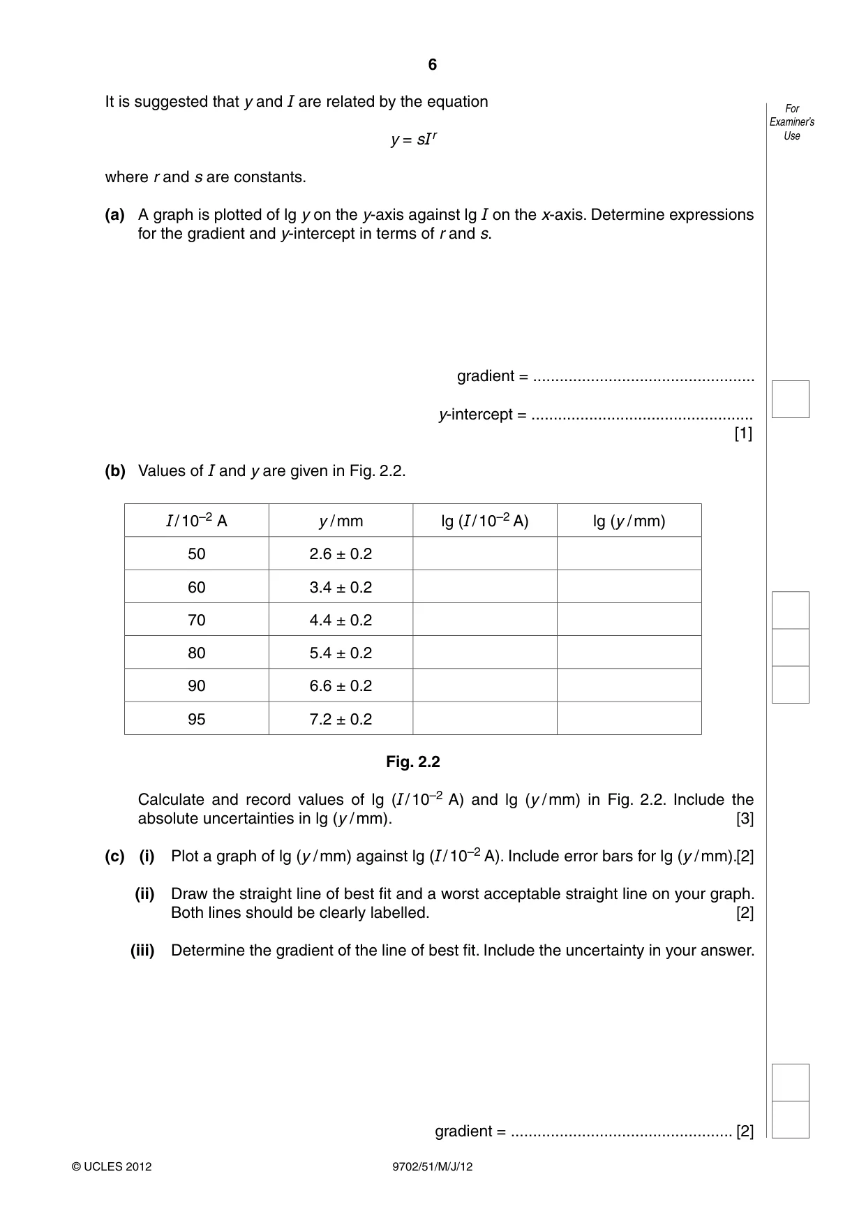 Cambridge A Level Physics 9702 2012 May/June Paper 5 · Variant 1 question paper, page 6 of 8