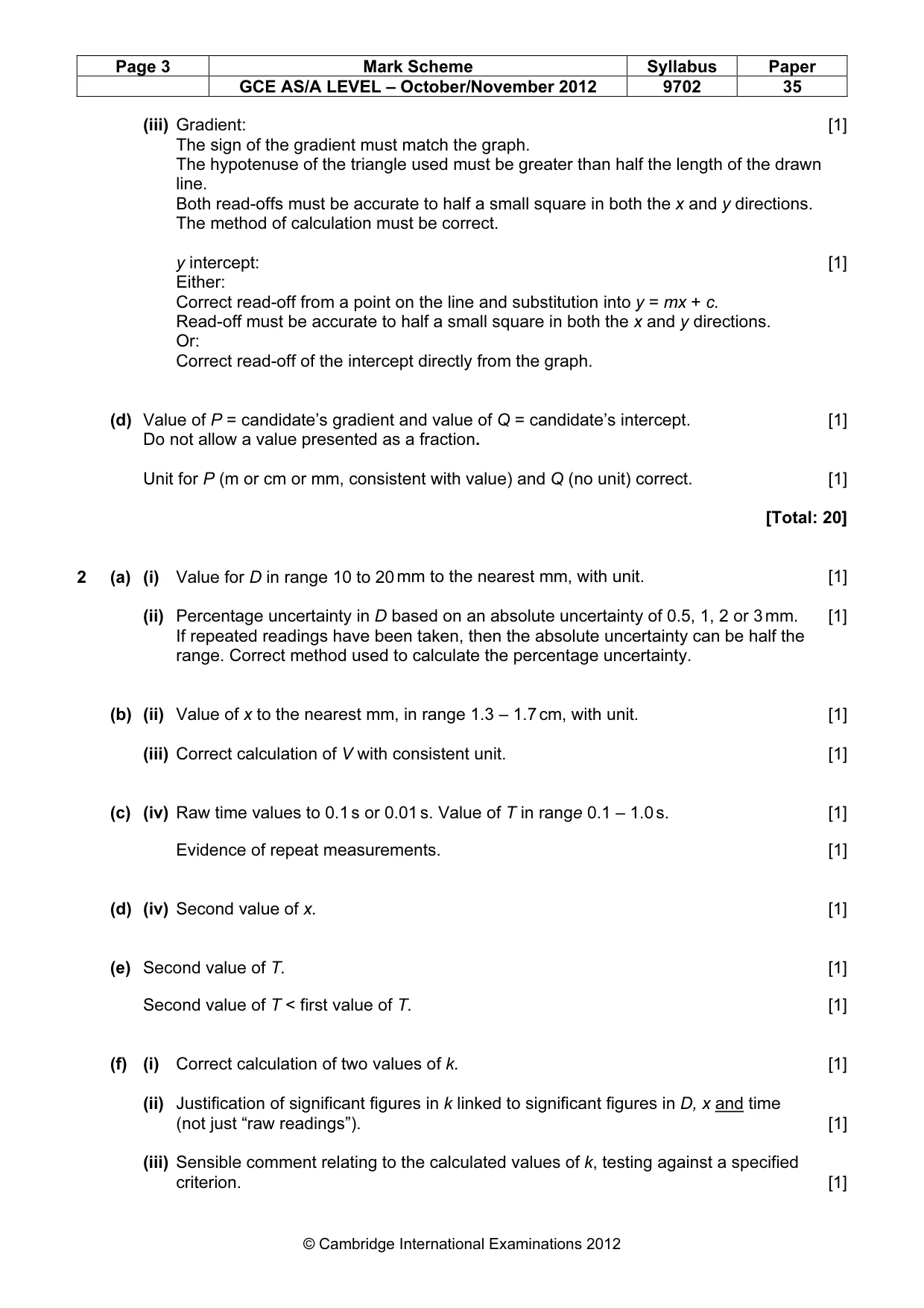 Mark scheme, page 3 of 4