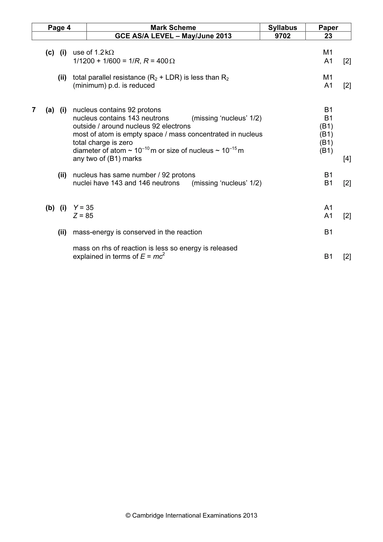 Mark scheme, page 4 of 4