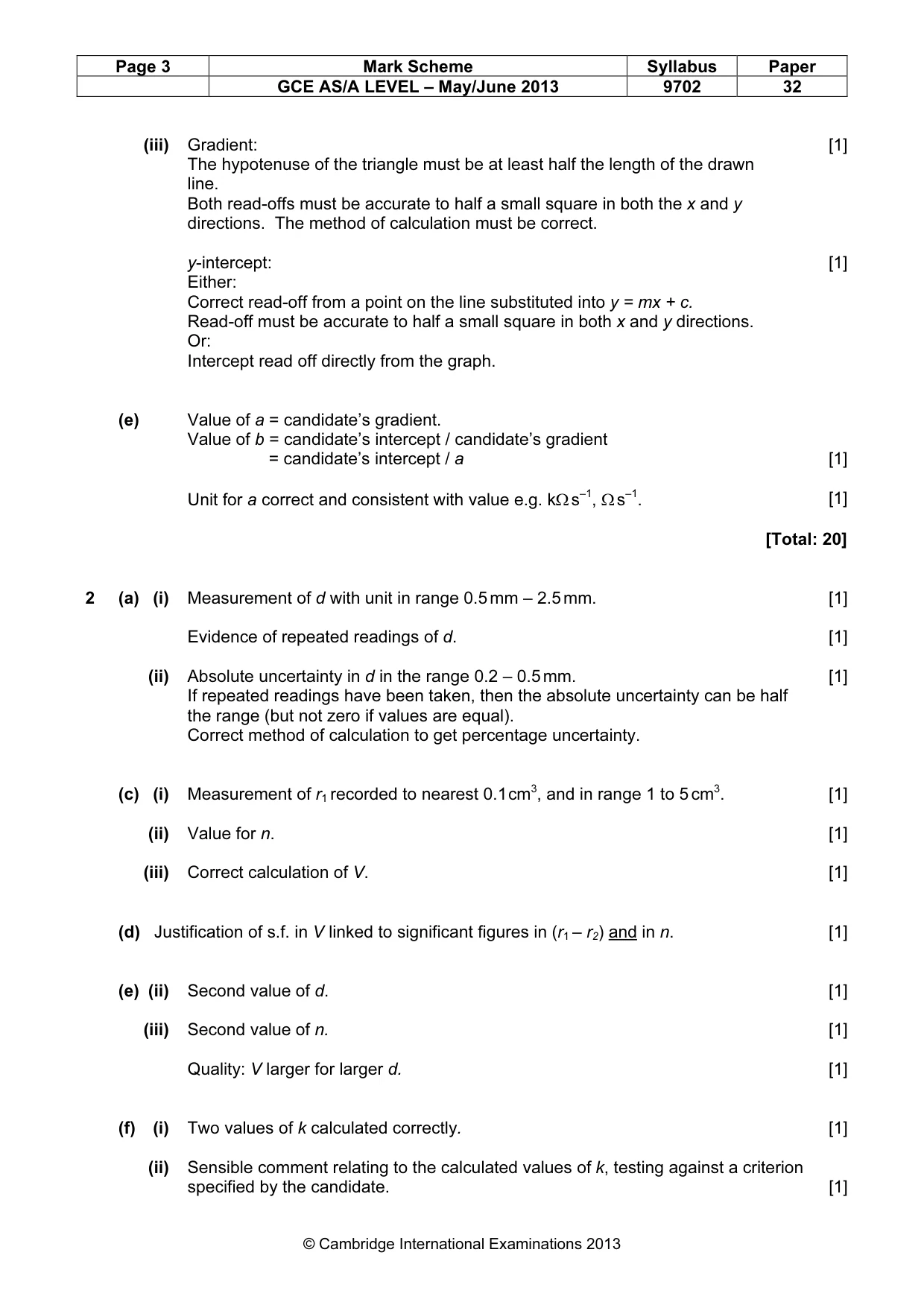 Mark scheme, page 3 of 4
