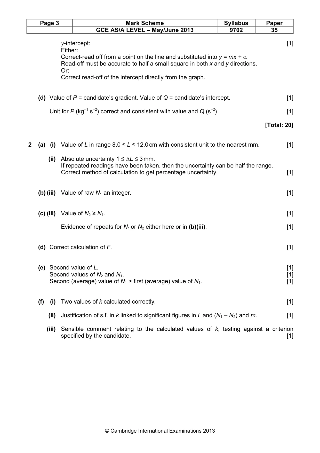 Mark scheme, page 3 of 4