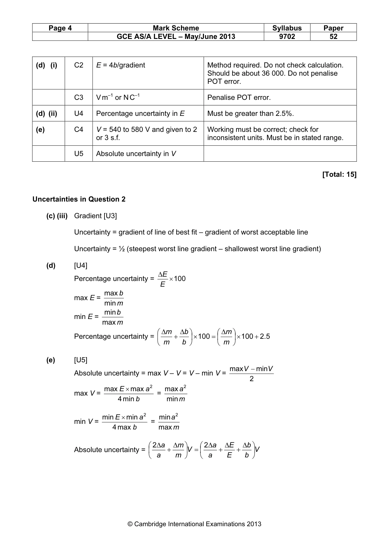 Mark scheme, page 4 of 4