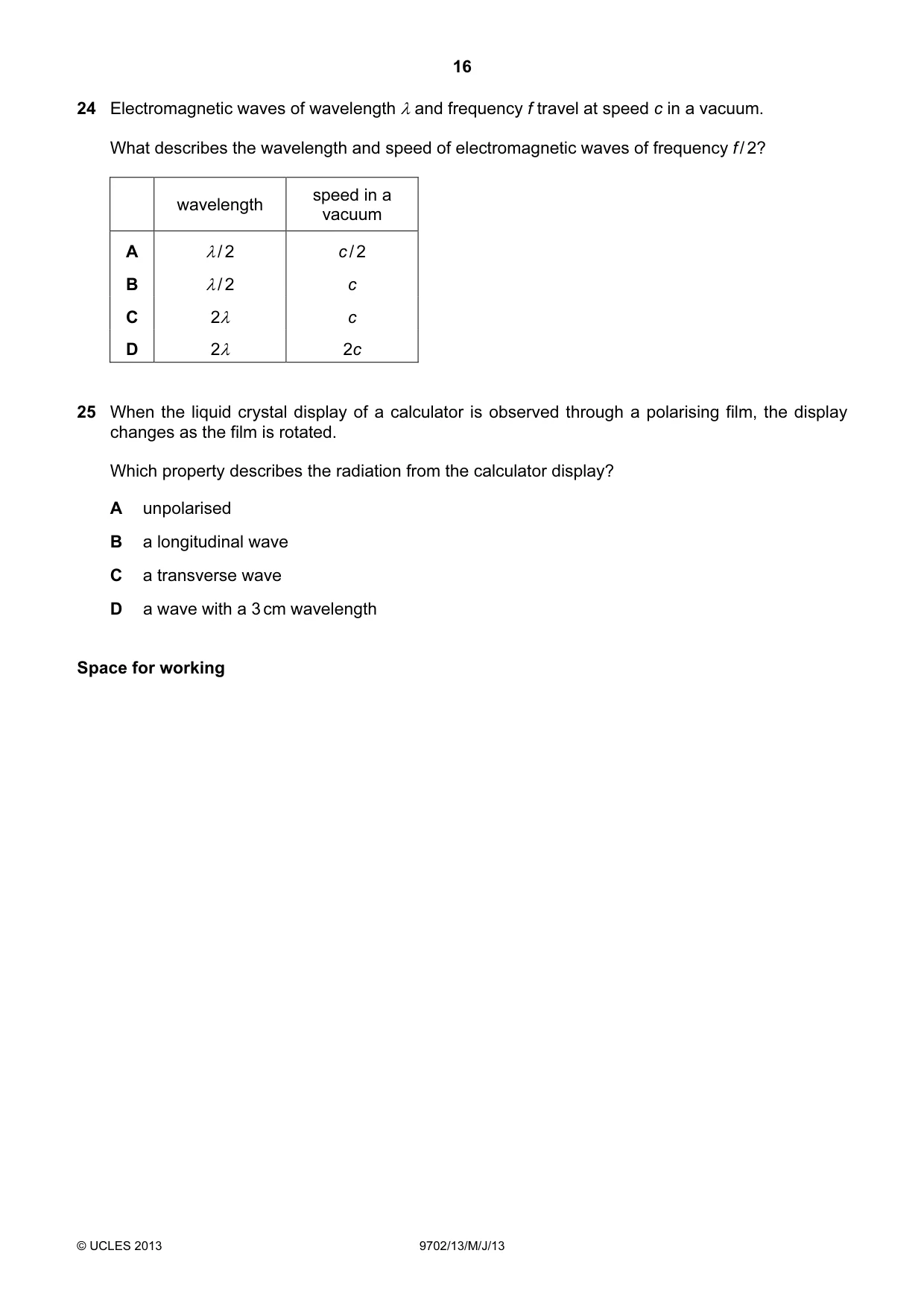 Cambridge A Level Physics 9702 2013 May/June Paper 1 · Variant 3 question paper, page 16 of 28