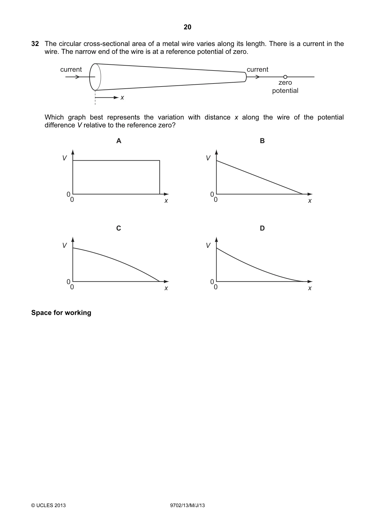 Cambridge A Level Physics 9702 2013 May/June Paper 1 · Variant 3 question paper, page 20 of 28