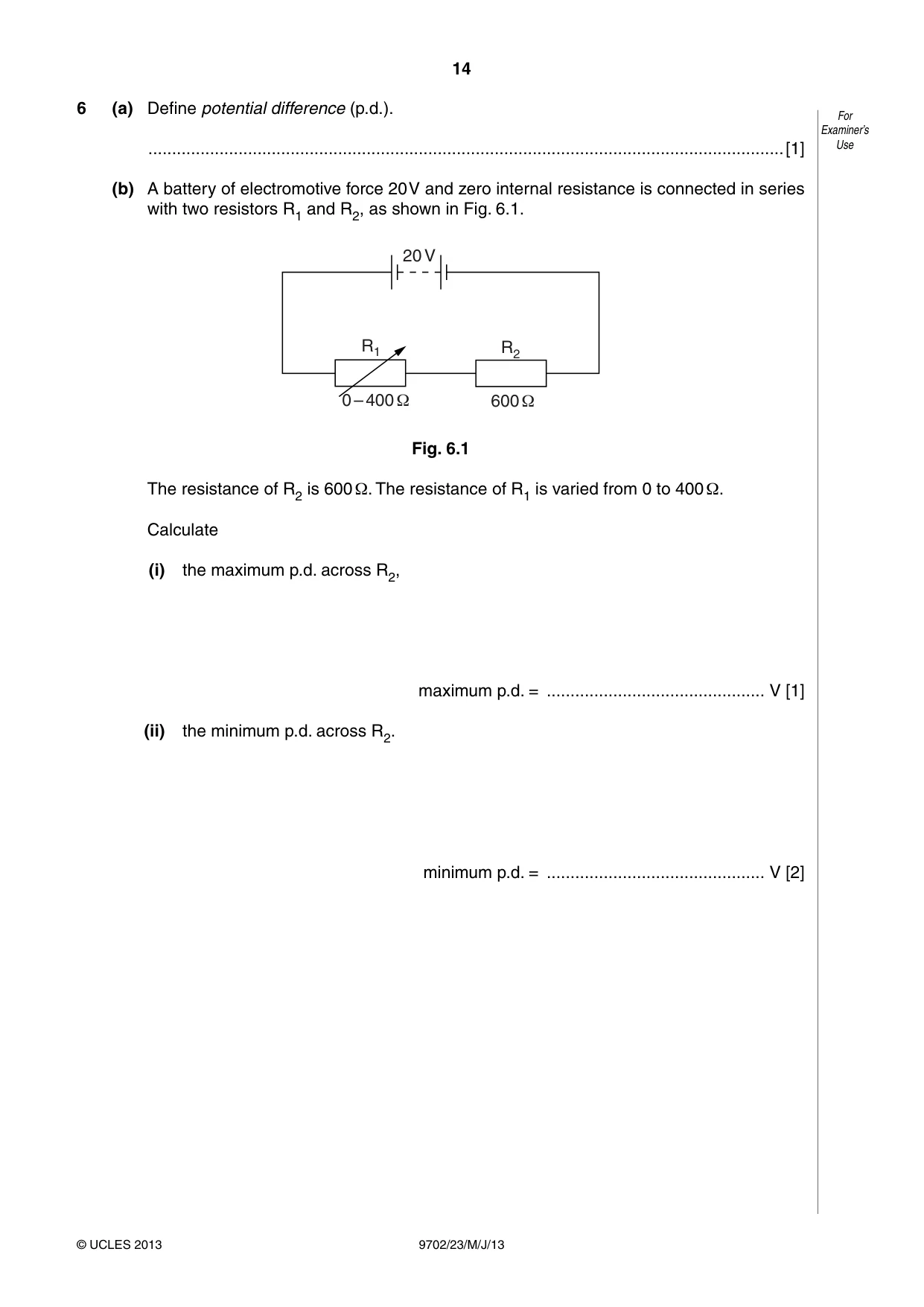 Cambridge A Level Physics 9702 2013 May/June Paper 2 · Variant 3 question paper, page 14 of 16