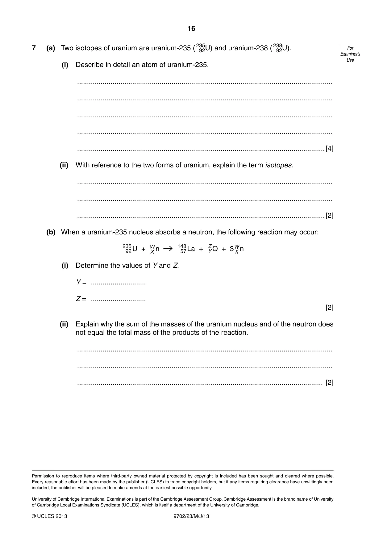 Cambridge A Level Physics 9702 2013 May/June Paper 2 · Variant 3 question paper, page 16 of 16