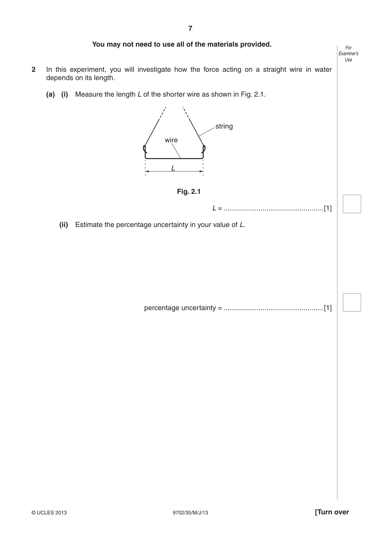 Cambridge A Level Physics 9702 2013 May/June Paper 3 · Variant 5 question paper, page 7 of 12