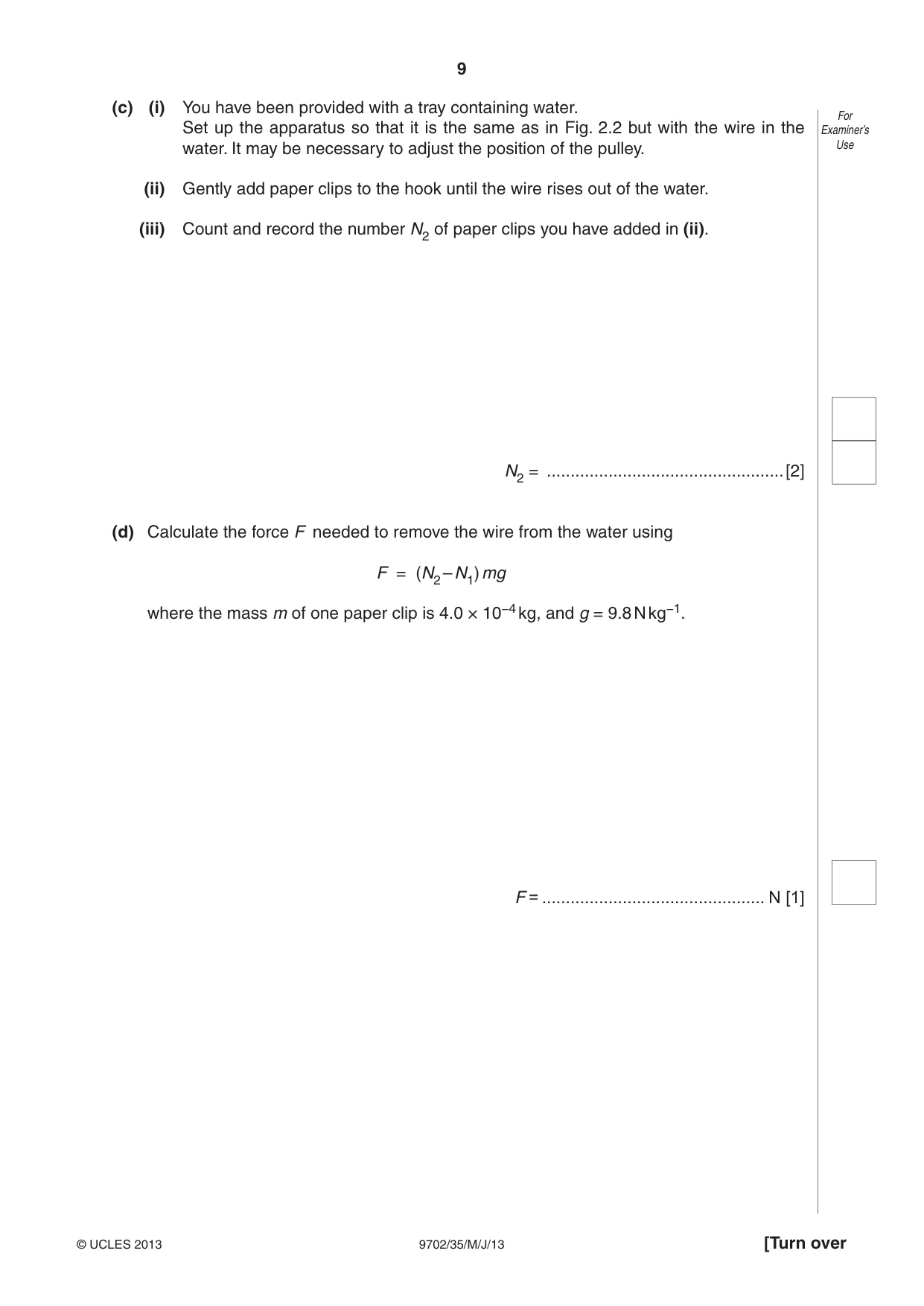 Cambridge A Level Physics 9702 2013 May/June Paper 3 · Variant 5 question paper, page 9 of 12
