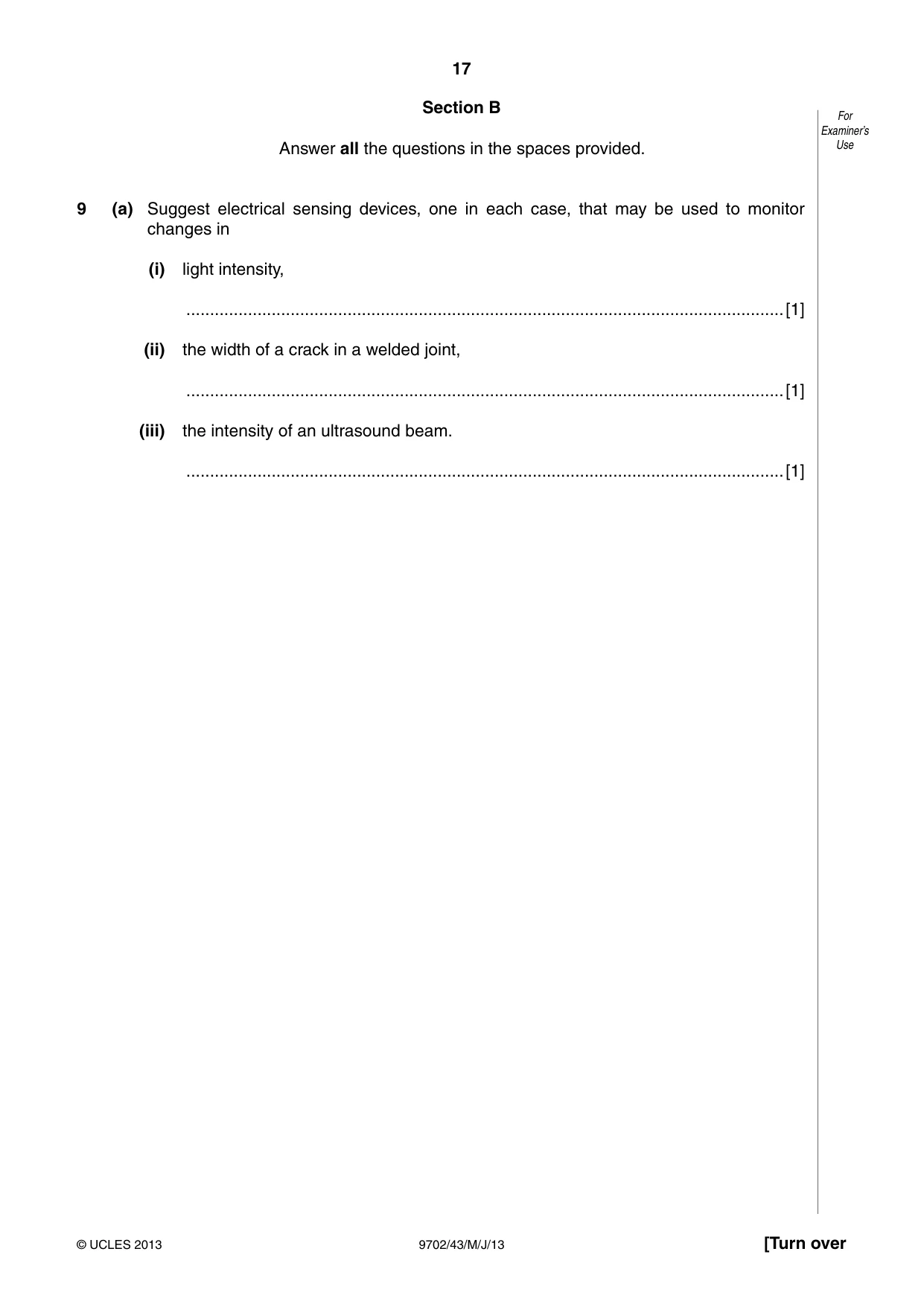 Cambridge A Level Physics 9702 2013 May/June Paper 4 · Variant 3 question paper, page 17 of 24