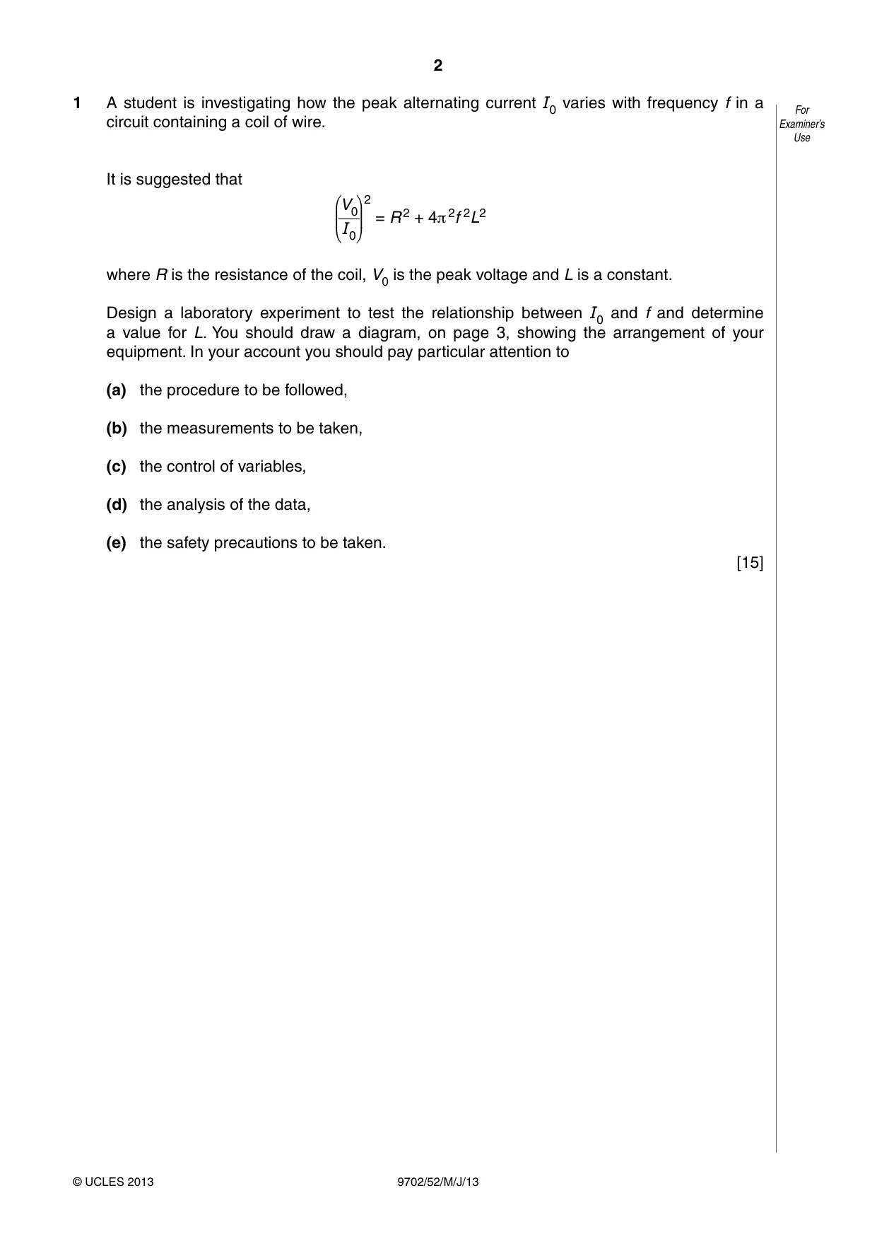 Cambridge A Level Physics 9702 2013 May/June Paper 5 · Variant 2 question paper, page 2 of 8
