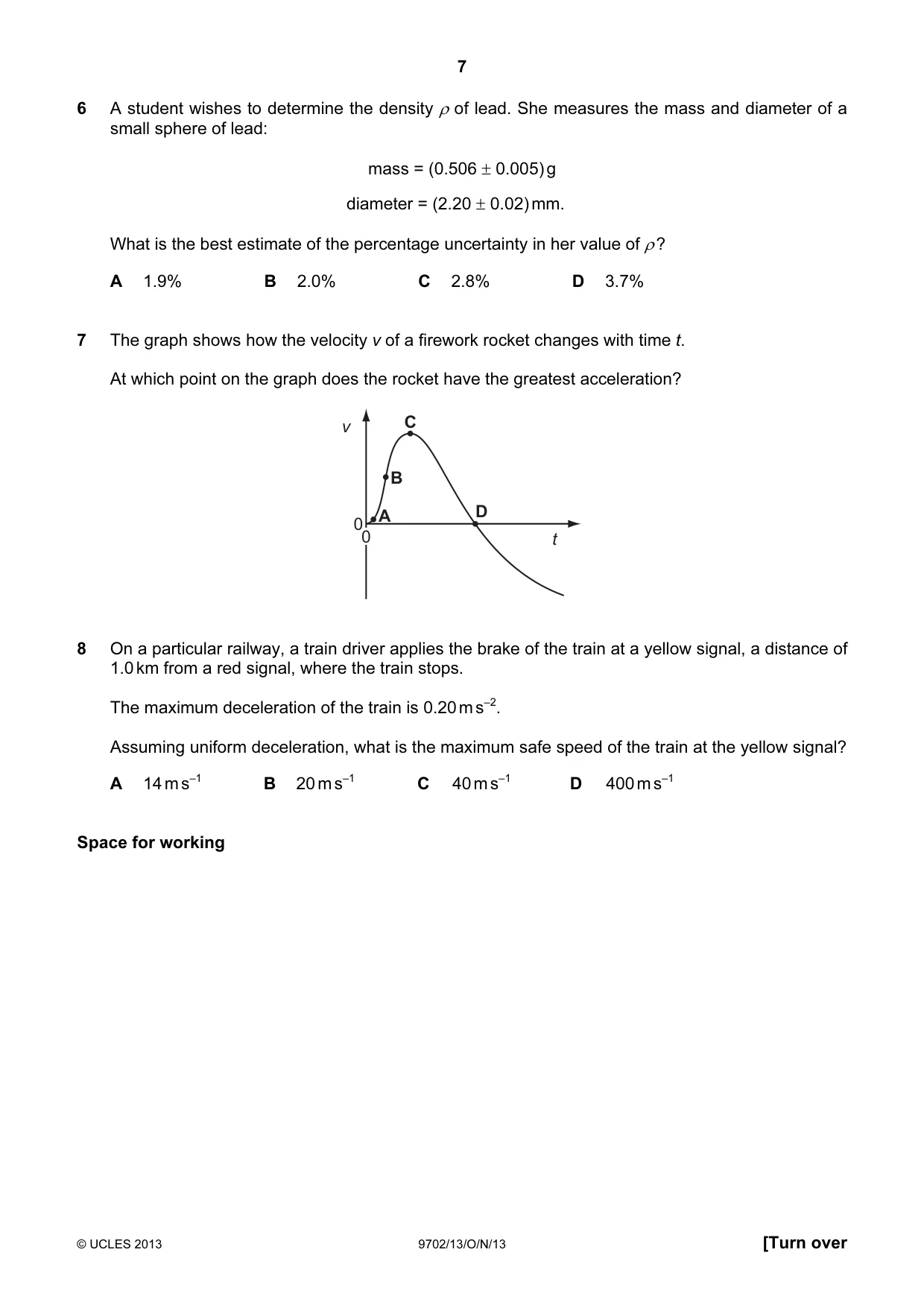 Cambridge A Level Physics 9702 2013 Oct/Nov Paper 1 · Variant 3 question paper, page 7 of 24