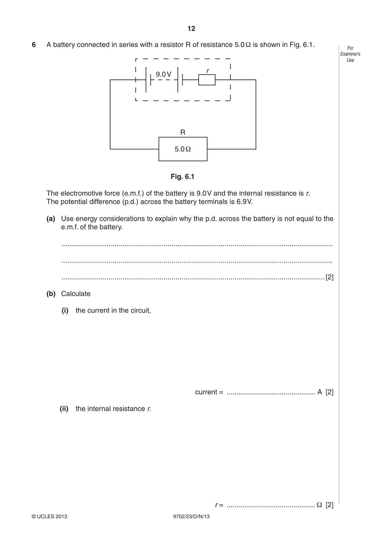 Cambridge A Level Physics 9702 2013 Oct/Nov Paper 2 · Variant 3 question paper, page 12 of 16