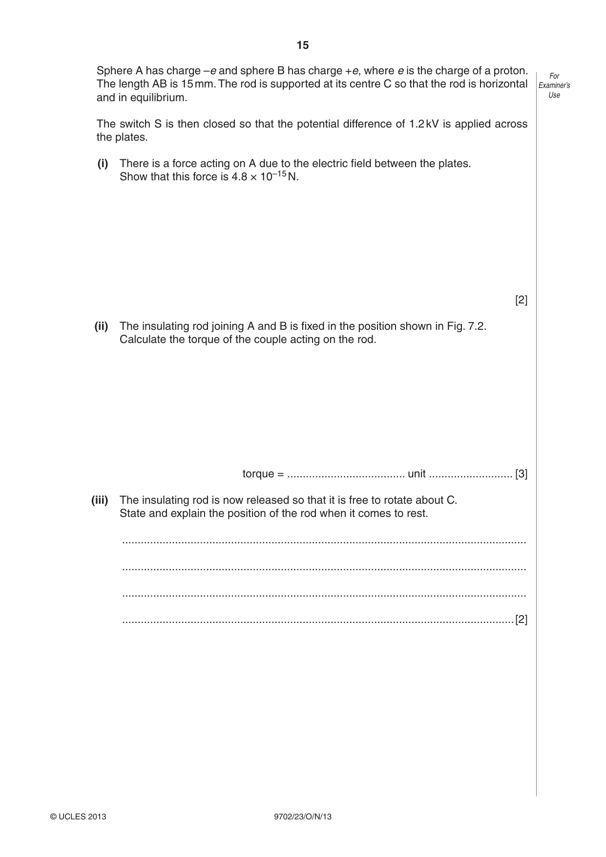 Cambridge A Level Physics 9702 2013 Oct/Nov Paper 2 · Variant 3 question paper, page 15 of 16