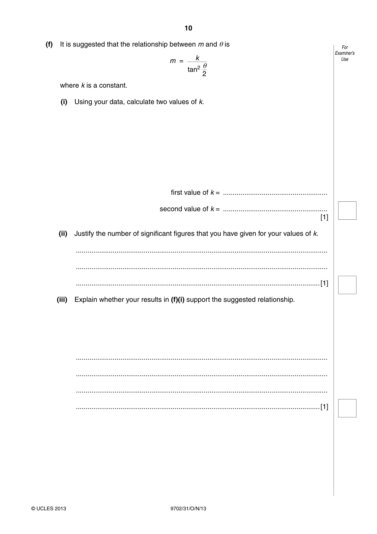 Cambridge A Level Physics 9702 2013 Oct/Nov Paper 3 · Variant 1 question paper, page 10 of 12