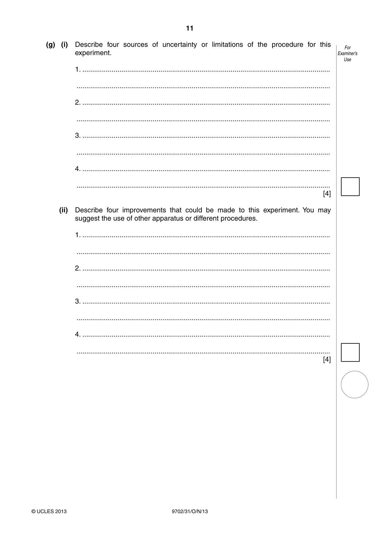 Cambridge A Level Physics 9702 2013 Oct/Nov Paper 3 · Variant 1 question paper, page 11 of 12