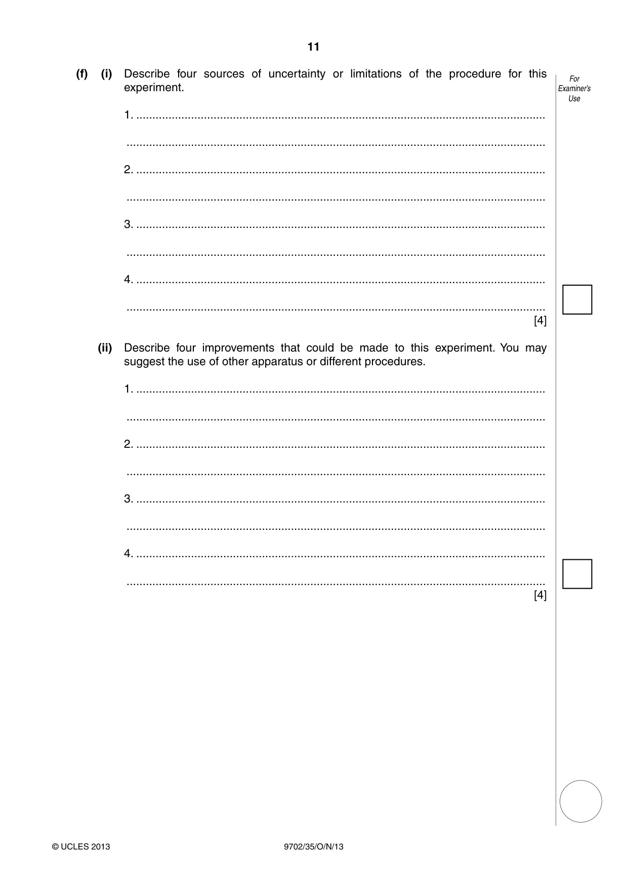 Cambridge A Level Physics 9702 2013 Oct/Nov Paper 3 · Variant 5 question paper, page 11 of 12