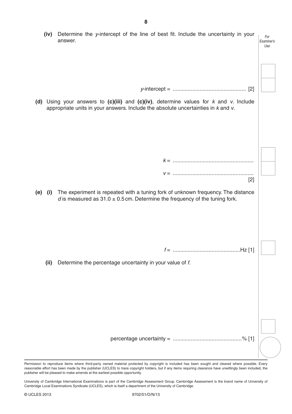 Cambridge A Level Physics 9702 2013 Oct/Nov Paper 5 · Variant 1 question paper, page 8 of 8