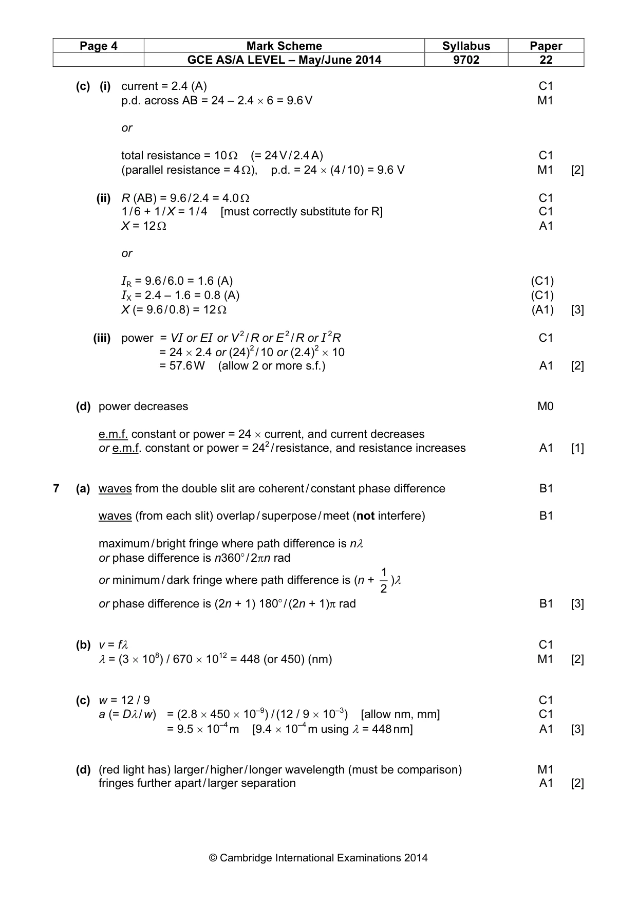 Mark scheme, page 4 of 4