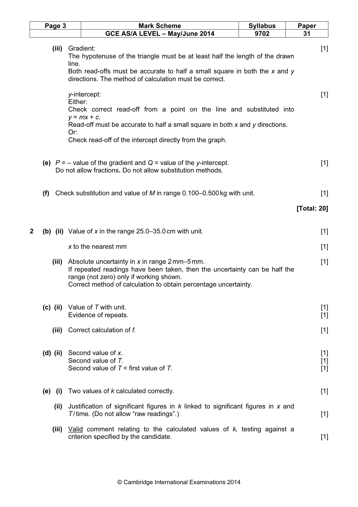 Mark scheme, page 3 of 4