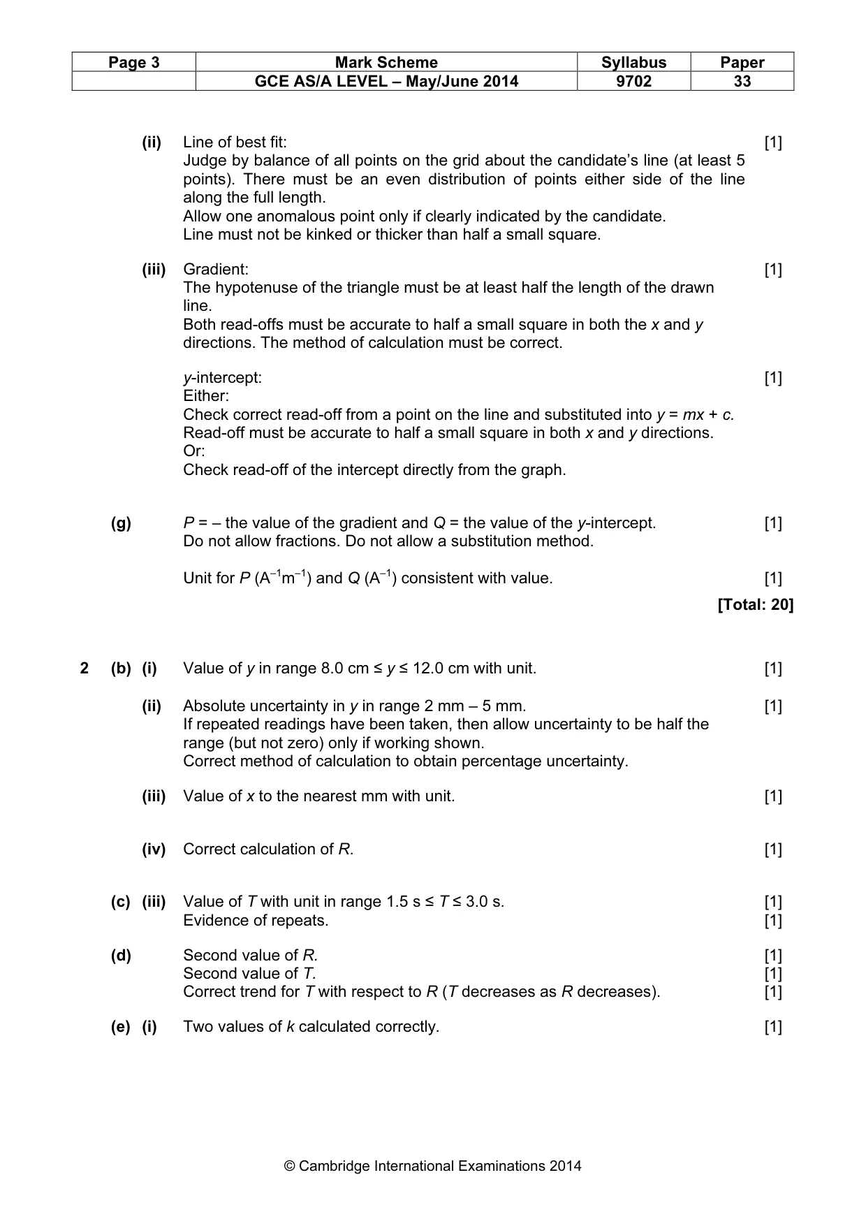 Mark scheme, page 3 of 4