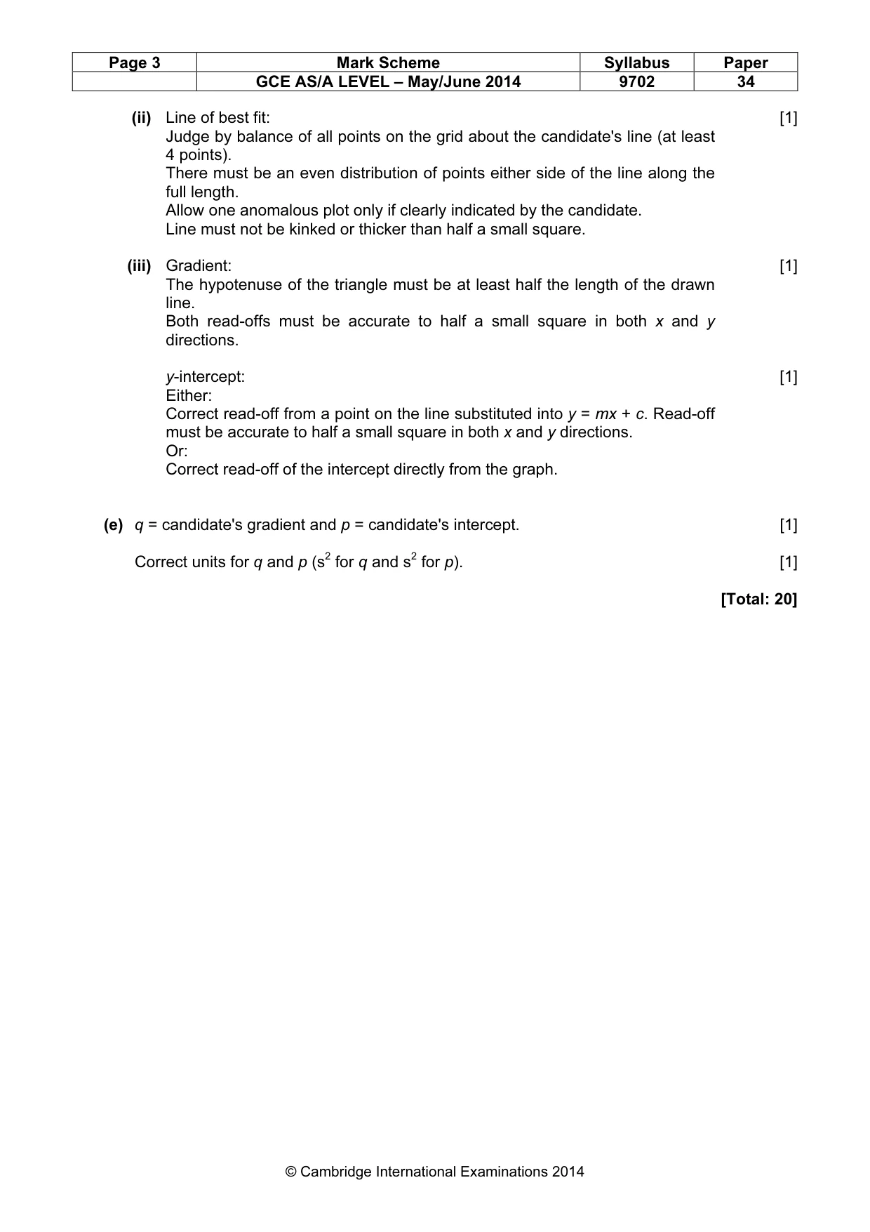 Mark scheme, page 3 of 5