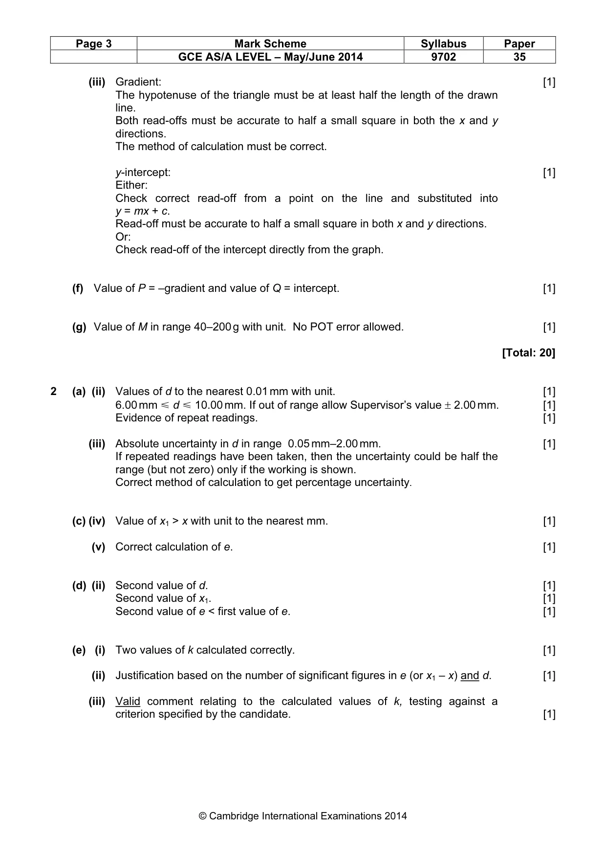Mark scheme, page 3 of 4