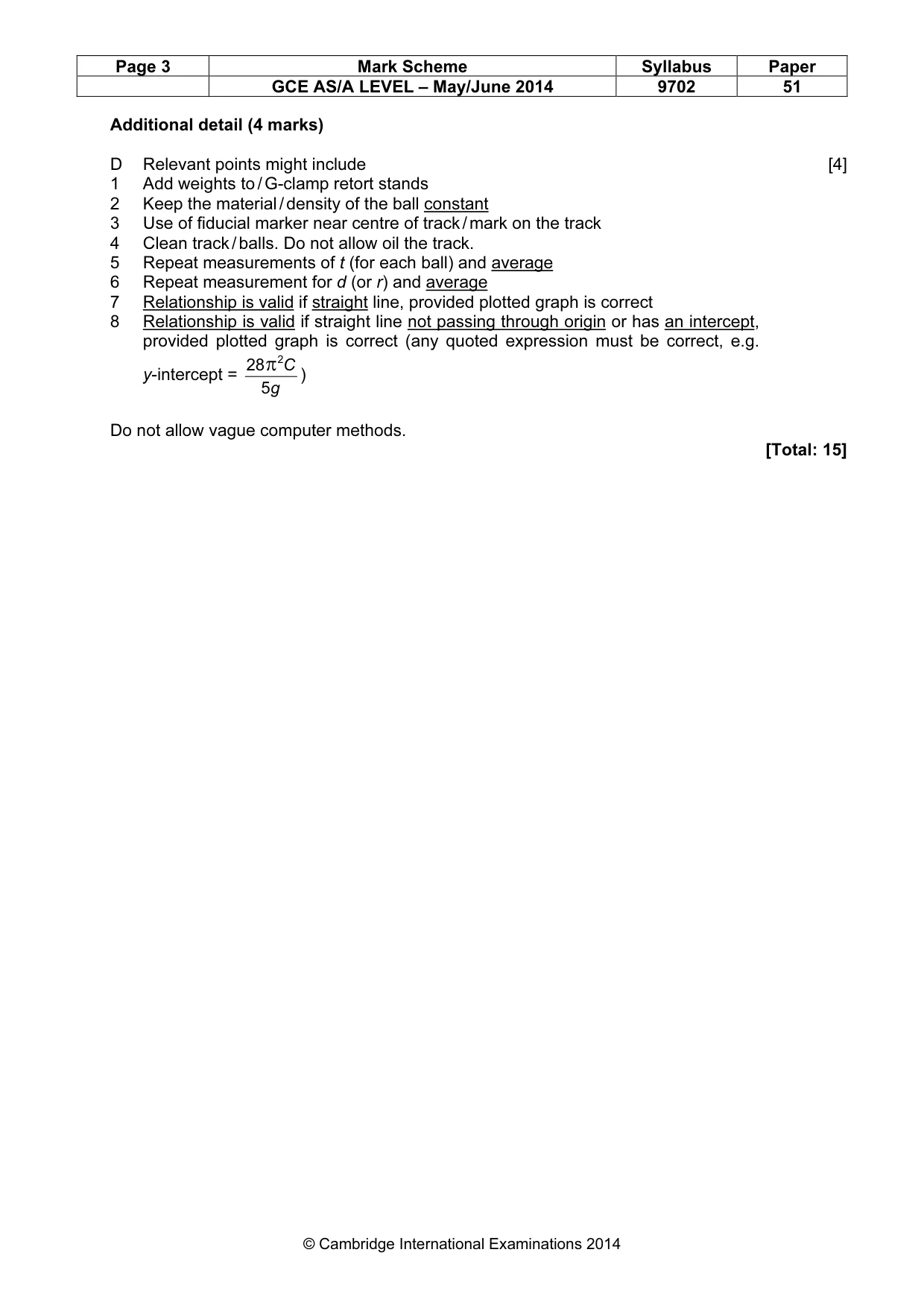 Mark scheme, page 3 of 5