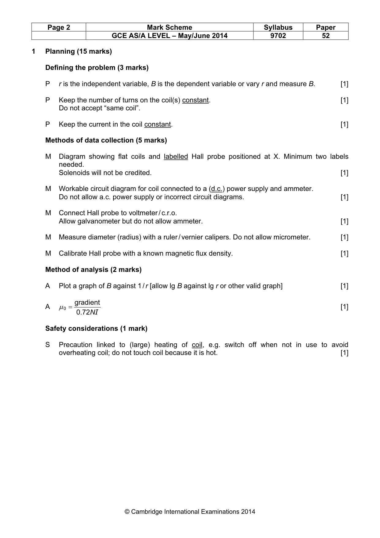 Mark scheme, page 2 of 5