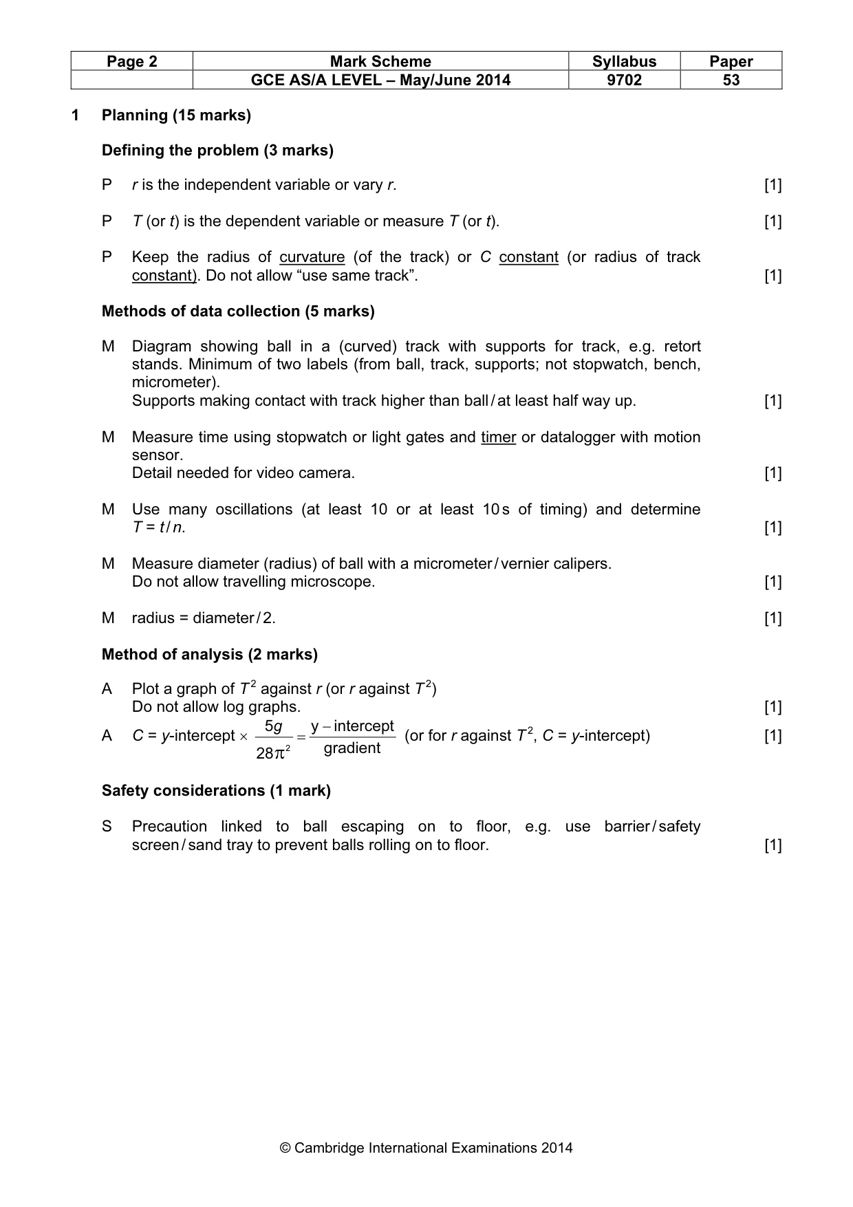 Mark scheme, page 2 of 5