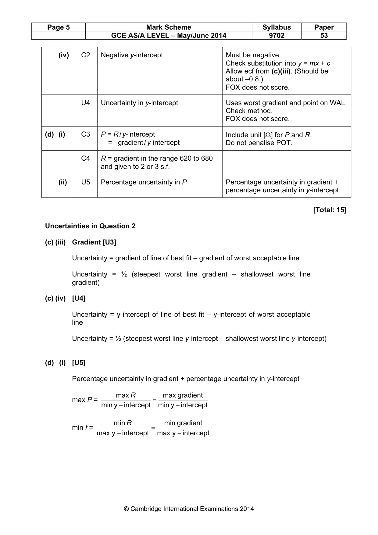 Mark scheme, page 5 of 5