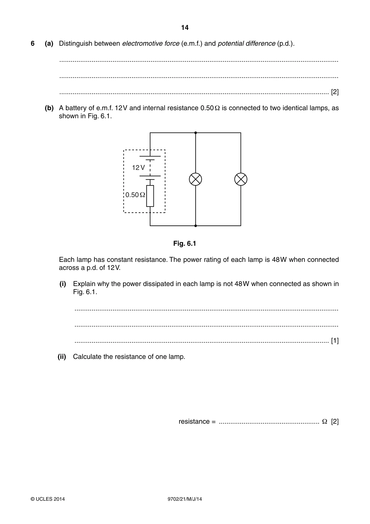 Cambridge A Level Physics 9702 2014 May/June Paper 2 · Variant 1 question paper, page 14 of 16