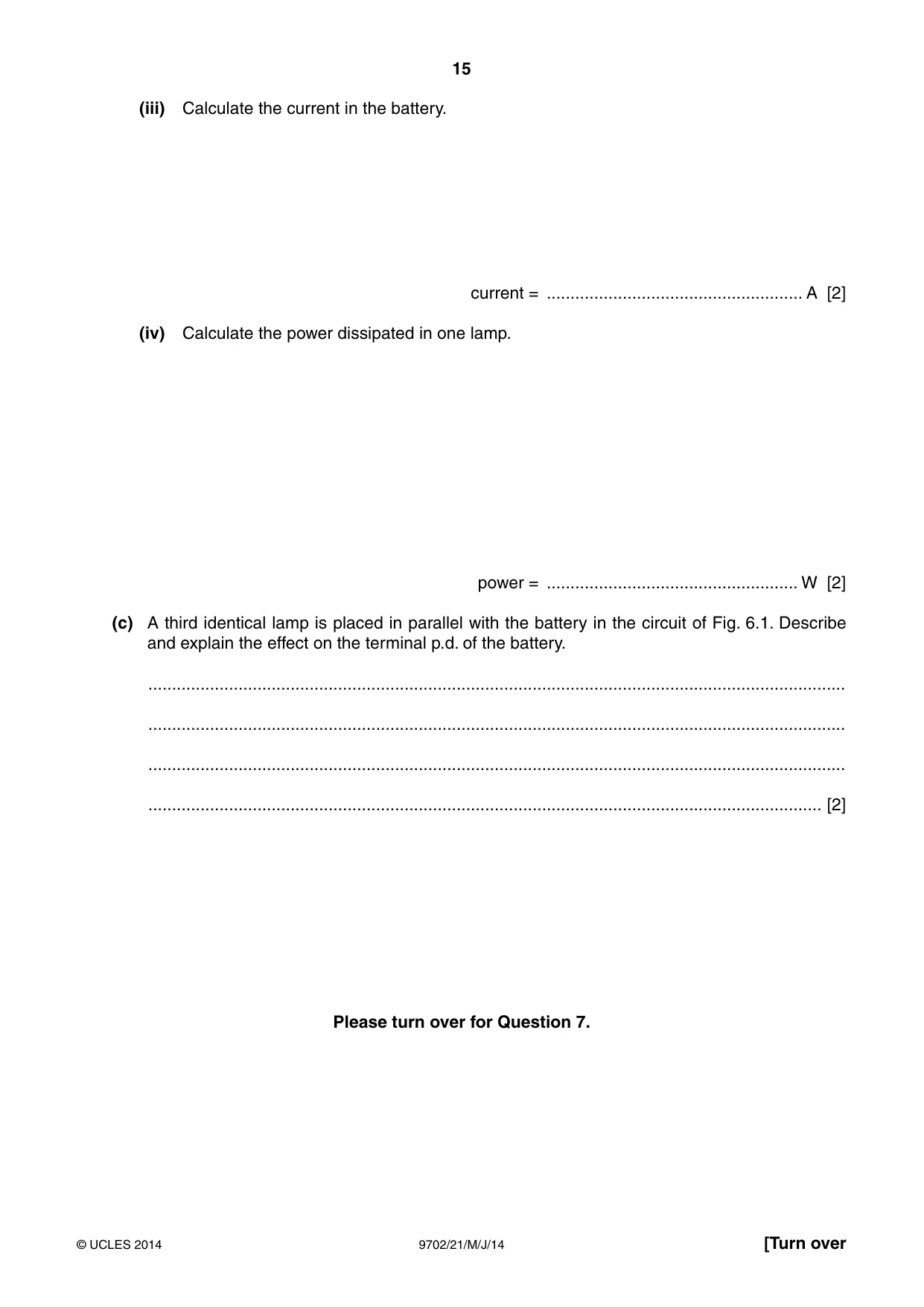 Cambridge A Level Physics 9702 2014 May/June Paper 2 · Variant 1 question paper, page 15 of 16
