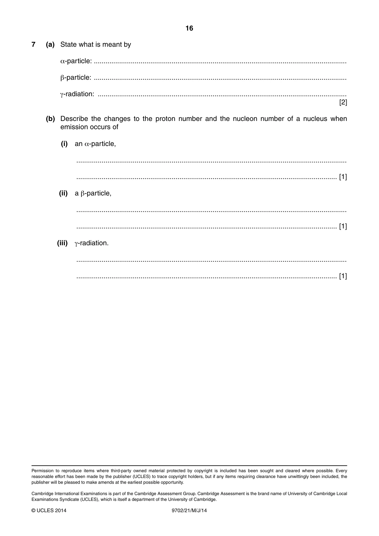 Cambridge A Level Physics 9702 2014 May/June Paper 2 · Variant 1 question paper, page 16 of 16