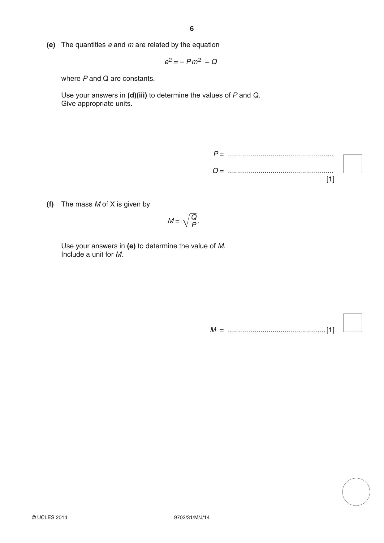 Cambridge A Level Physics 9702 2014 May/June Paper 3 · Variant 1 question paper, page 6 of 12