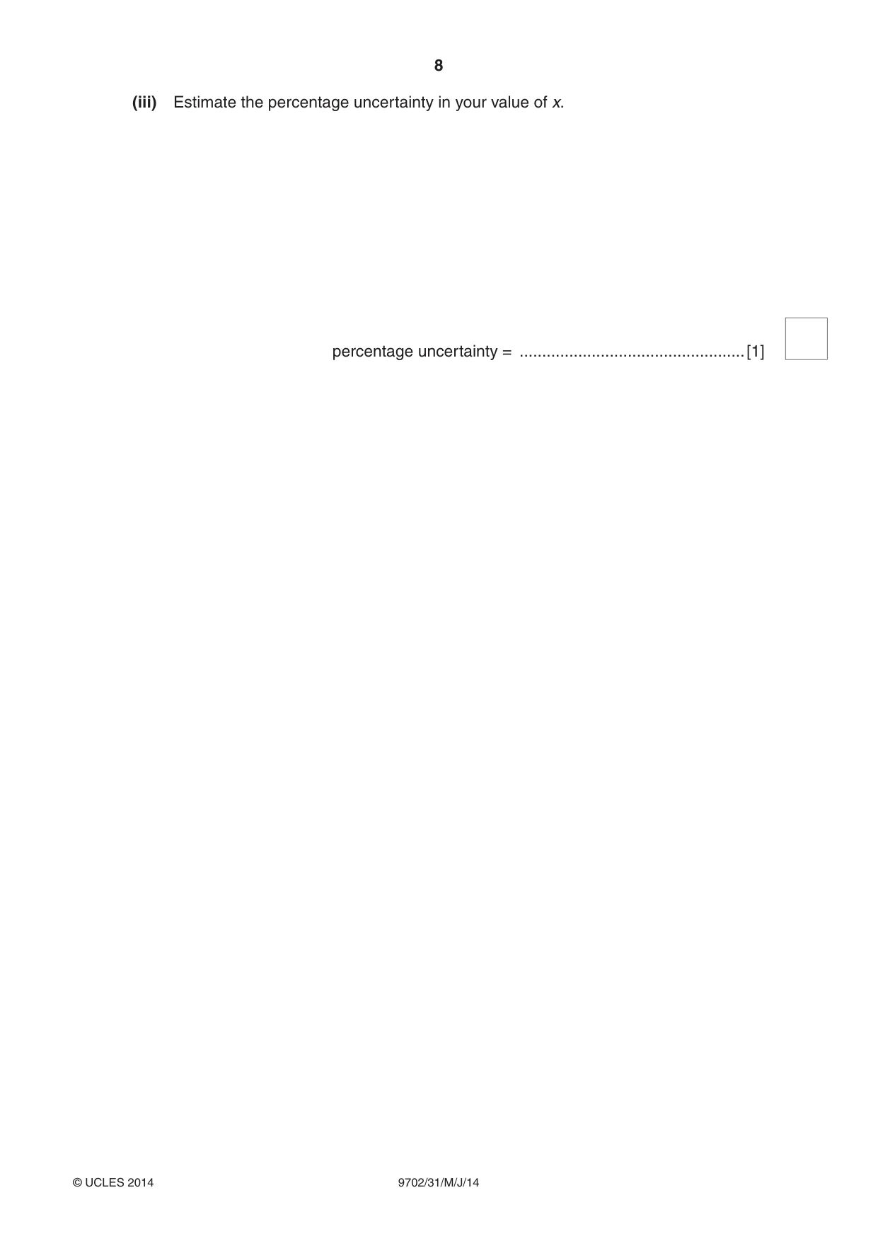 Cambridge A Level Physics 9702 2014 May/June Paper 3 · Variant 1 question paper, page 8 of 12