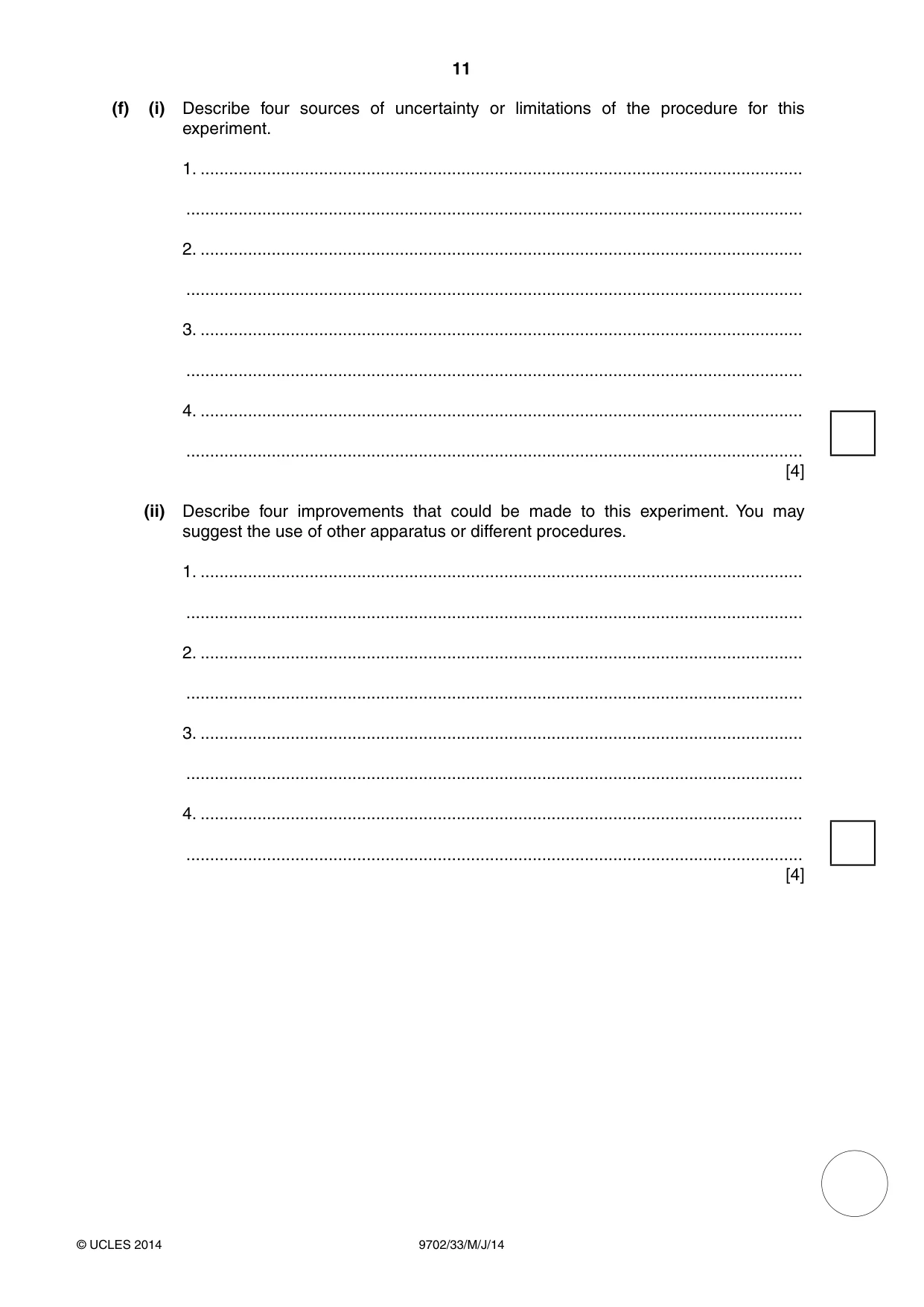 Cambridge A Level Physics 9702 2014 May/June Paper 3 · Variant 3 question paper, page 11 of 12