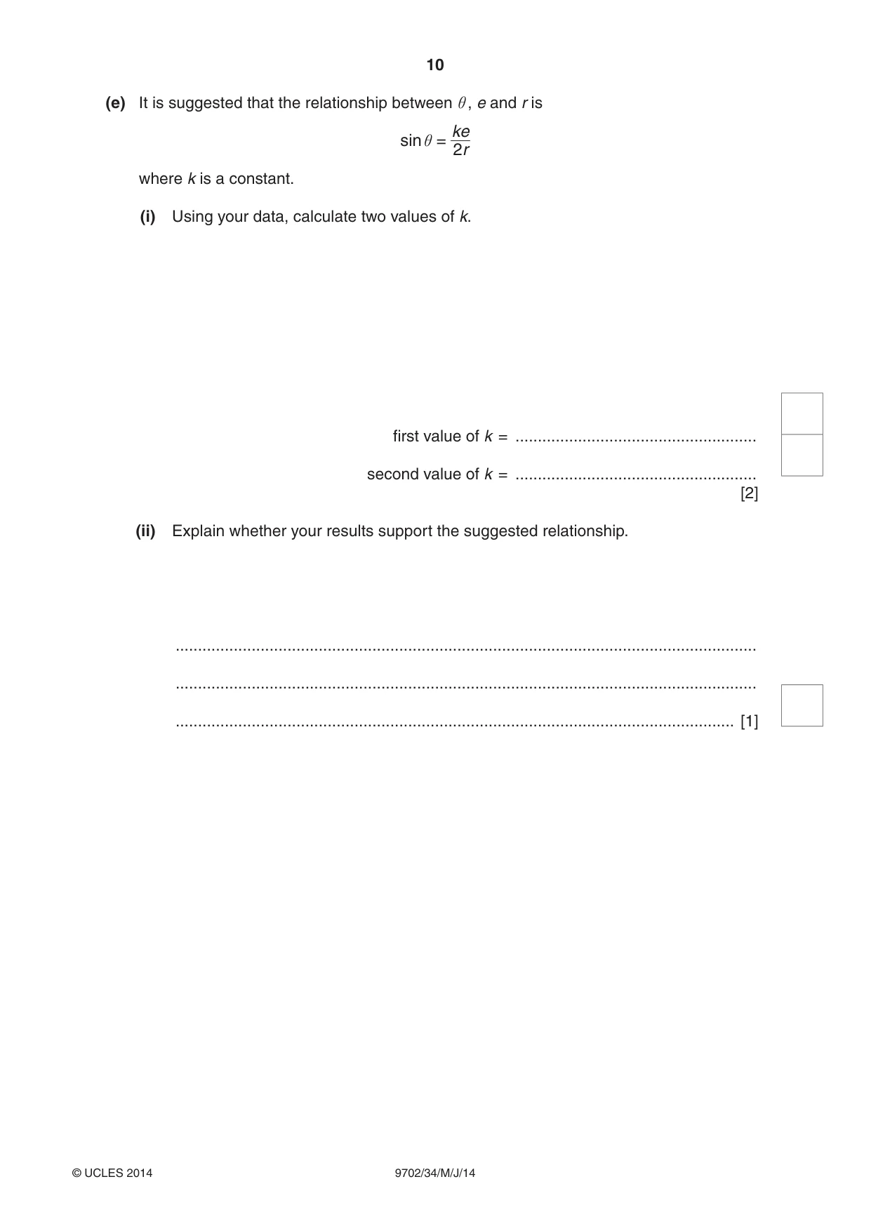 Cambridge A Level Physics 9702 2014 May/June Paper 3 · Variant 4 question paper, page 10 of 12