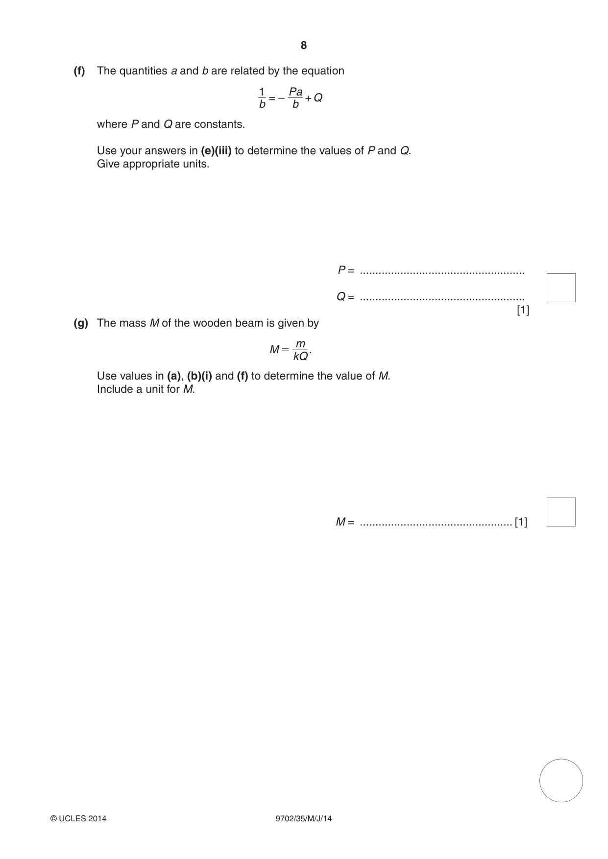 Cambridge A Level Physics 9702 2014 May/June Paper 3 · Variant 5 question paper, page 8 of 16