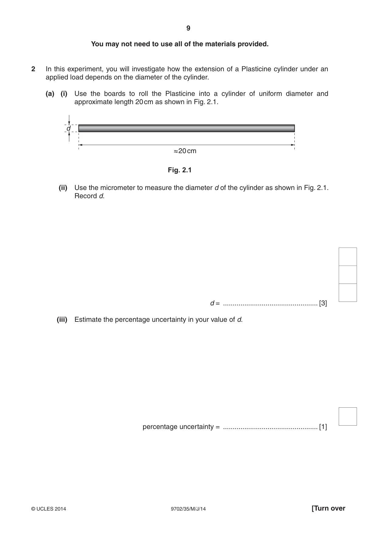 Cambridge A Level Physics 9702 2014 May/June Paper 3 · Variant 5 question paper, page 9 of 16