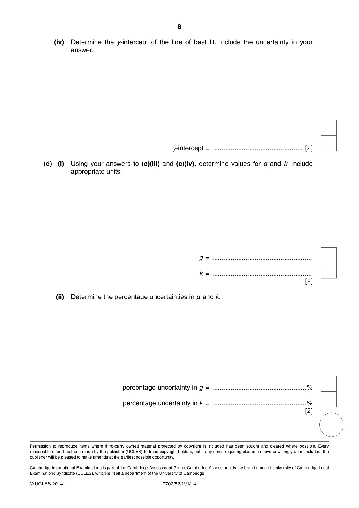Cambridge A Level Physics 9702 2014 May/June Paper 5 · Variant 2 question paper, page 8 of 8
