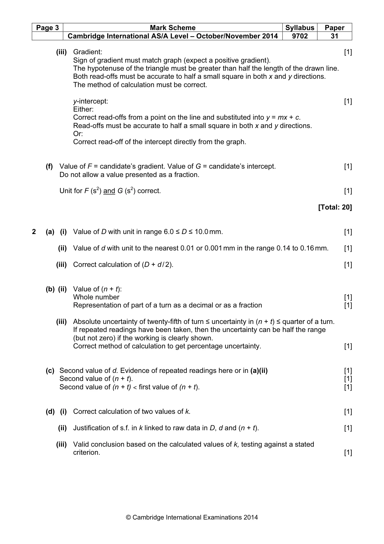 Mark scheme, page 3 of 4