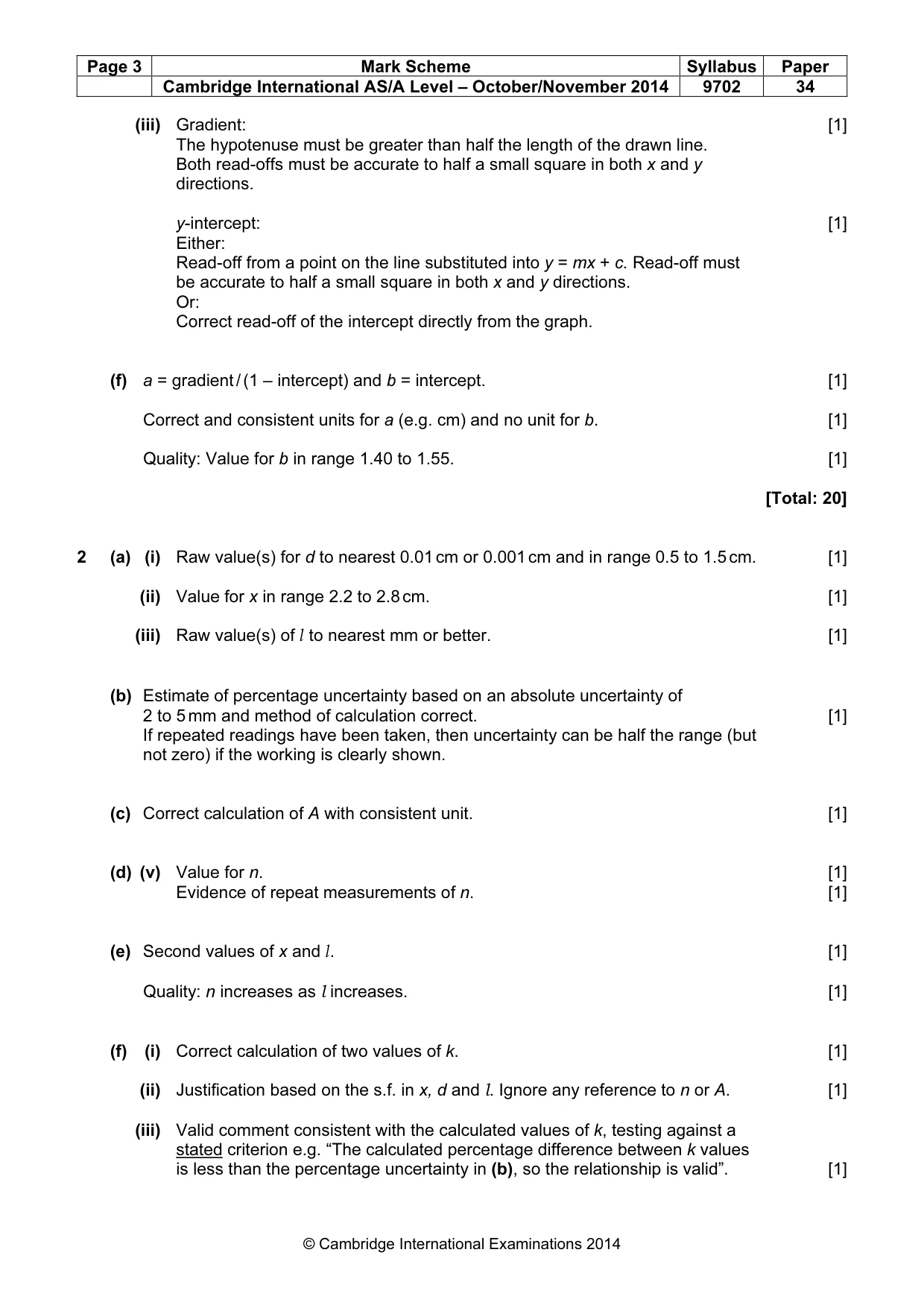 Mark scheme, page 3 of 4
