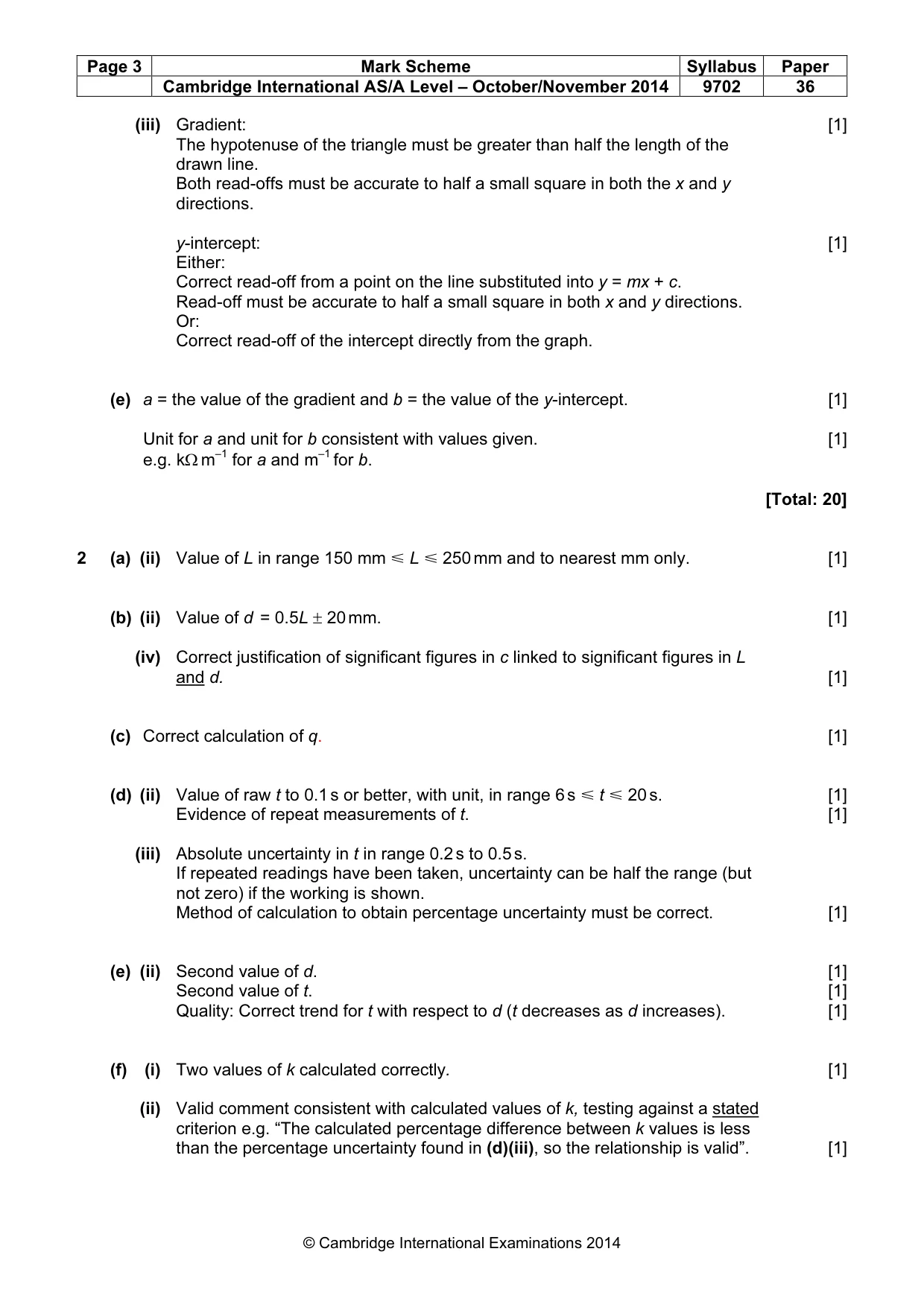 Mark scheme, page 3 of 4