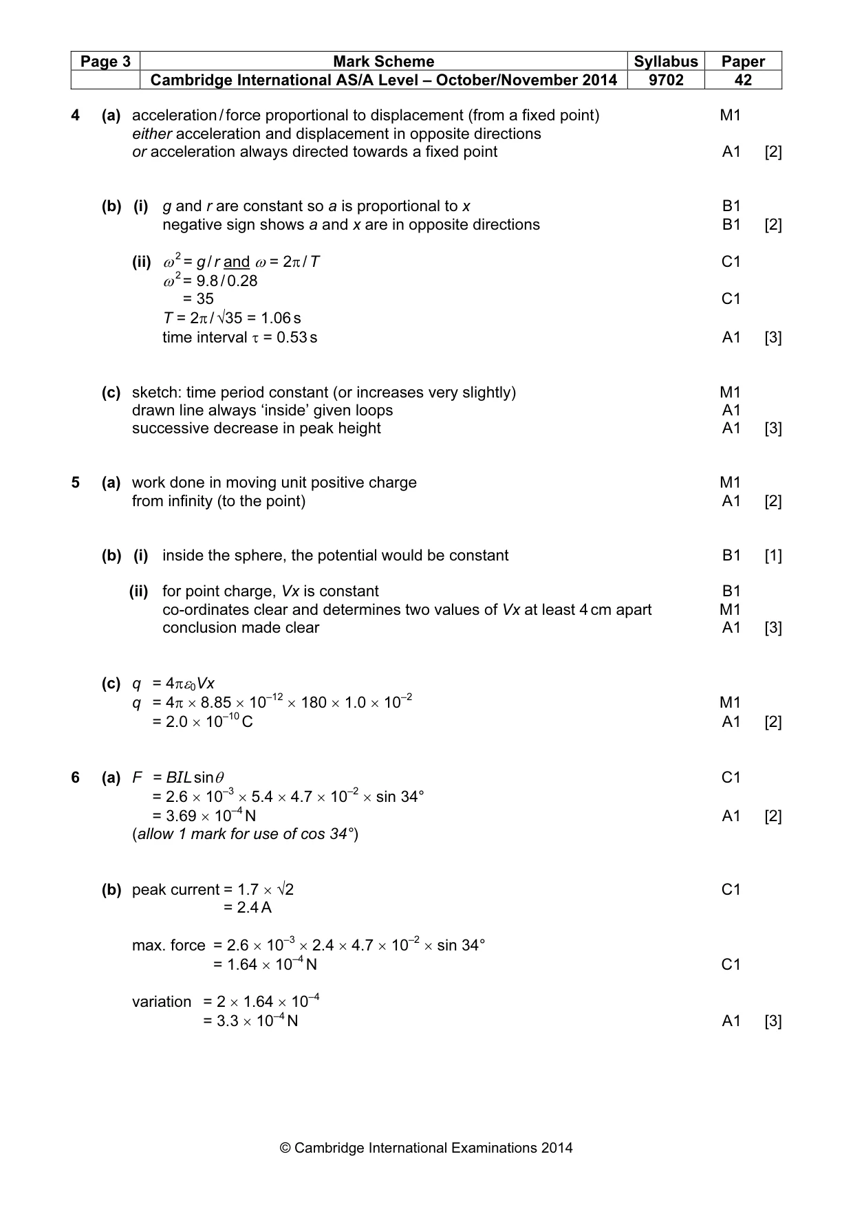 Mark scheme, page 3 of 6