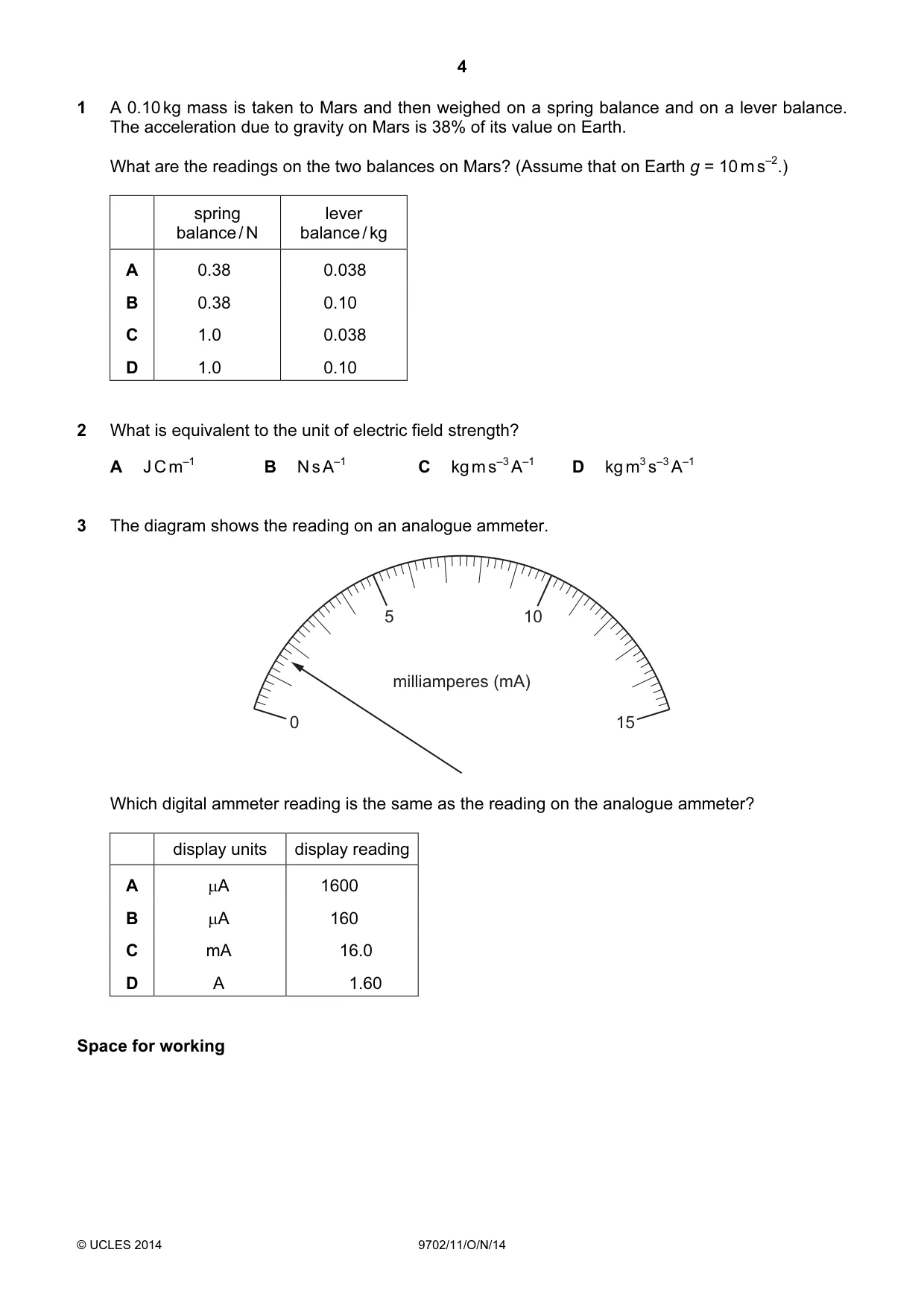 Cambridge A Level Physics 9702 2014 Oct/Nov Paper 1 · Variant 1 question paper, page 4 of 28