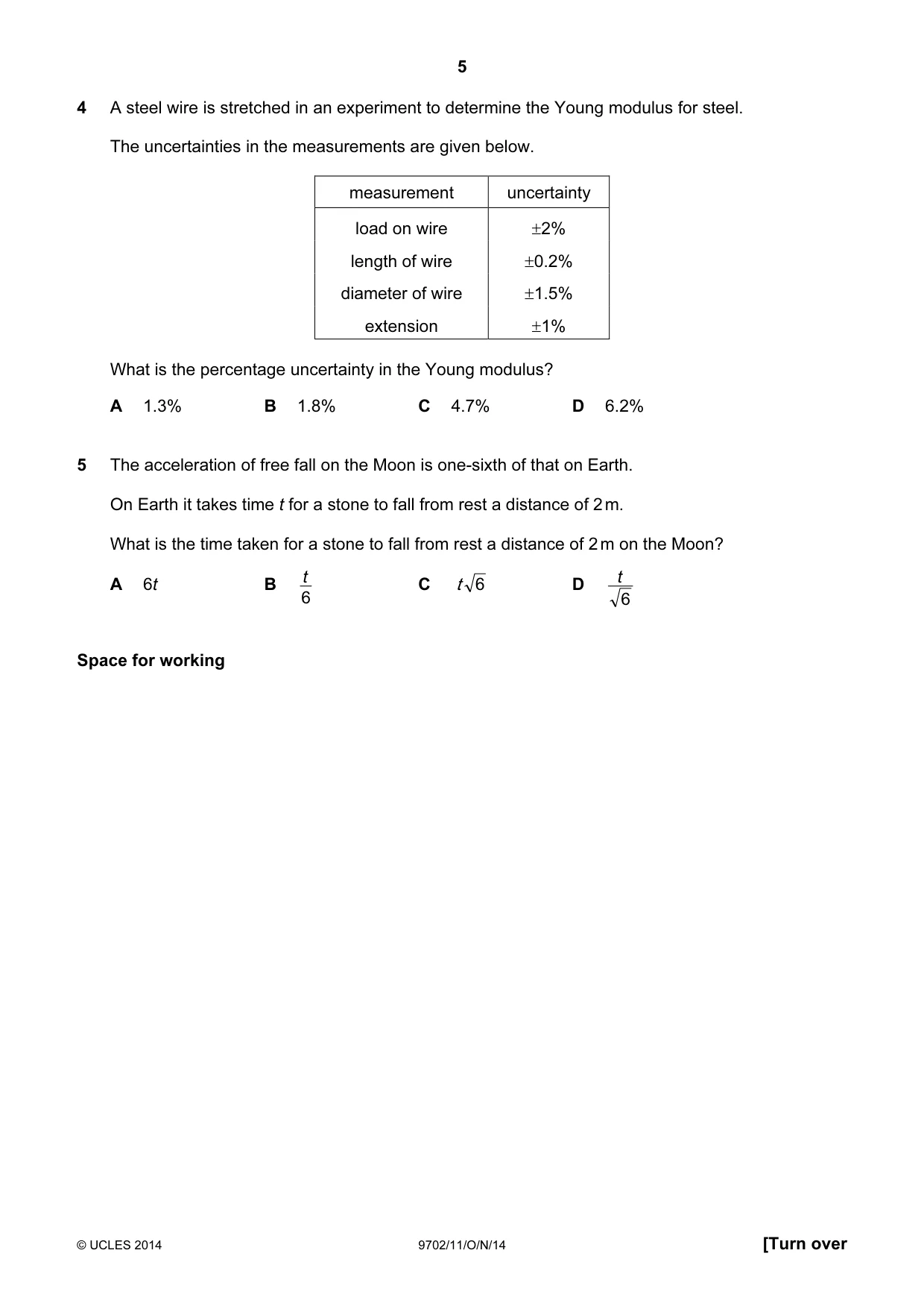 Cambridge A Level Physics 9702 2014 Oct/Nov Paper 1 · Variant 1 question paper, page 5 of 28